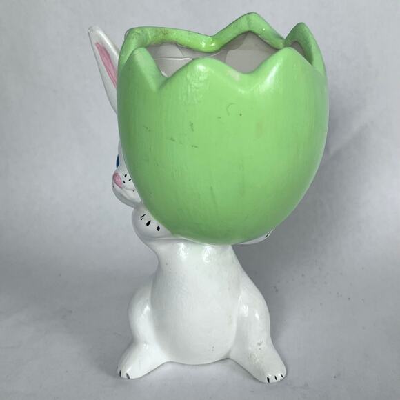 Vintage Ceramic Anthropomorphic Bunny Rabbit Egg Planter Vase Easter Kitschy - Picture 4 of 14